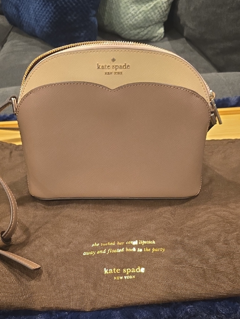 kate spade Two-Tone Taupe & Cream Scalloped Crossbody. Dust Bag Included